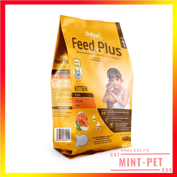 Thức Ăn Hạt Khô Cho Mèo Con Feed Plus KITTEN Vị Cá Hồi Gói 400 g #MintPet