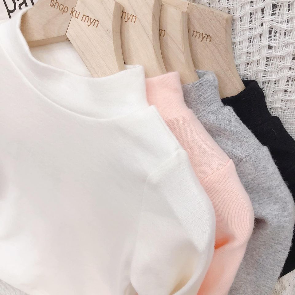 Áo dài tay cho bé, áo giữ nhiệt cổ 3 phân cho bé trai và bé gái mặc thu đông chất cotton nỉ dày dặn Mango 002 2021