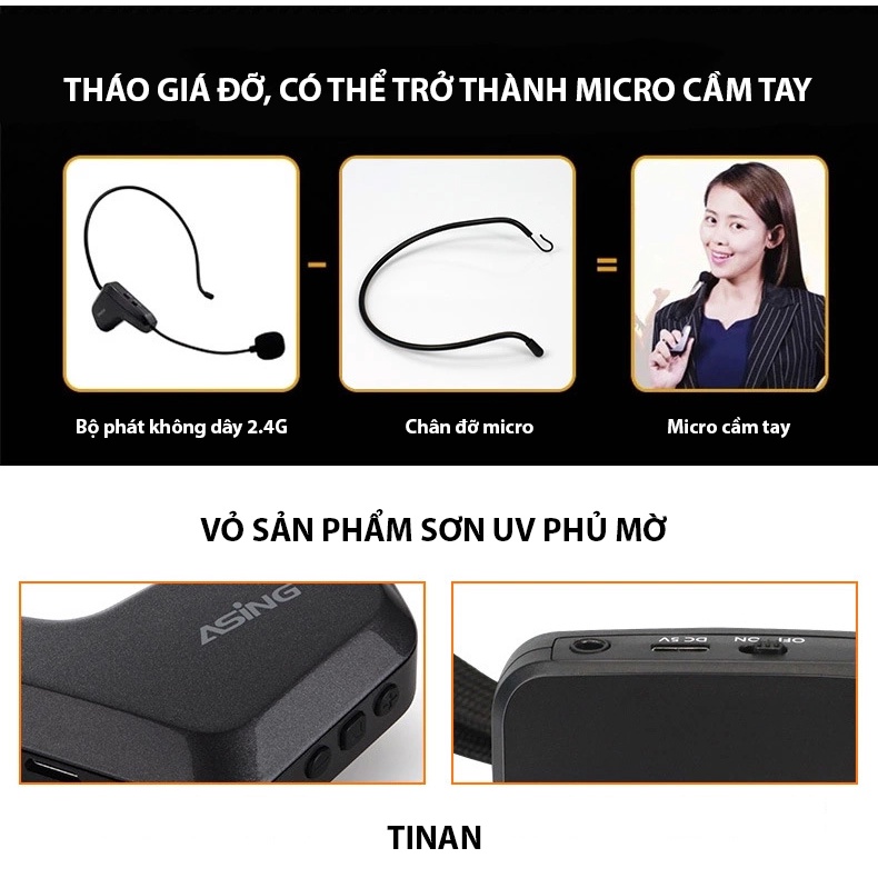 [Mã ELHACE giảm 4% đơn 300K] Micro Không Dây 2.4G Đeo Tai WM01 Khuếch Đại Âm Thanh, Sử Dụng Trợ Giảng