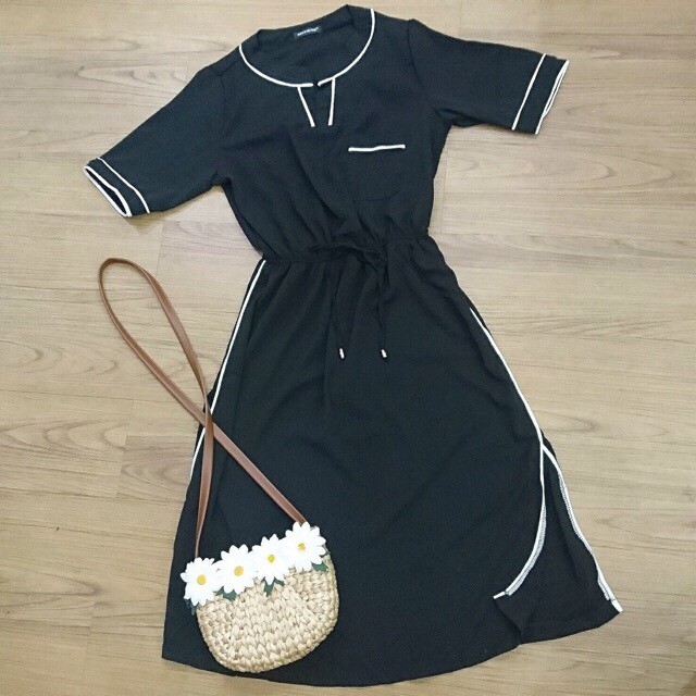 DM688 - Đầm Maxi Lụa Phối Viền Xẻ Tà | BigBuy360 - bigbuy360.vn