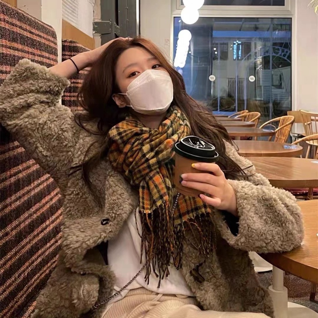 Khăn quàng cổ MU GUA ZHI PIN（MG STUDIO）kẻ sọc màu bí ngô