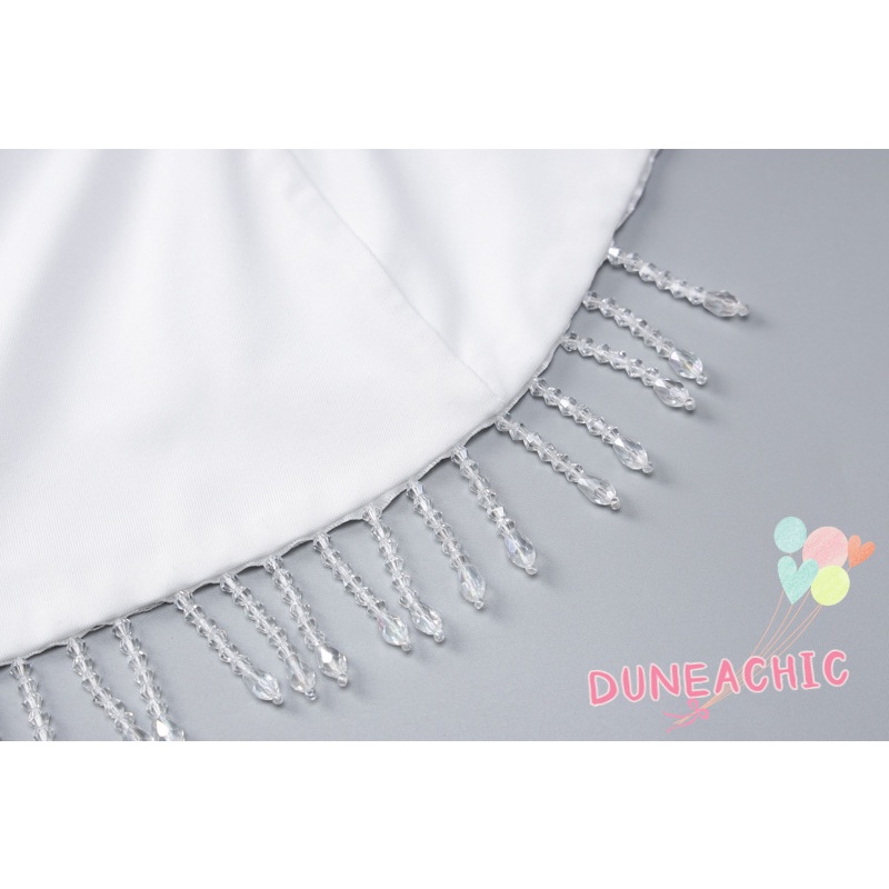 DUNEA Đầm hai dây hở lưng phối tua rua phong cách quyến rũ