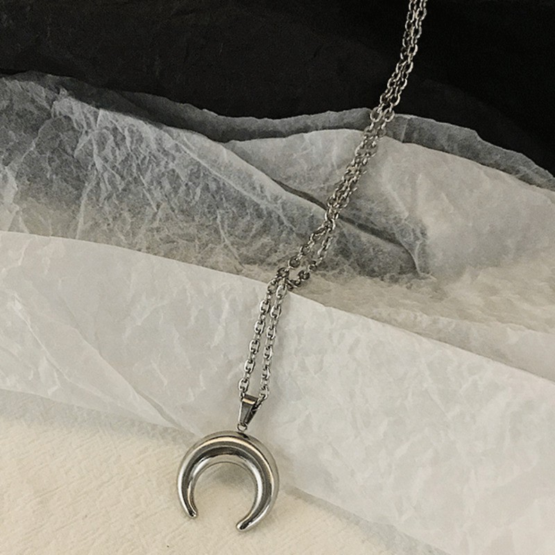 Dây Chuyền Mặt Trăng Khuyết Chất Liệu Thép Titan Phong Cách Hàn Quốc