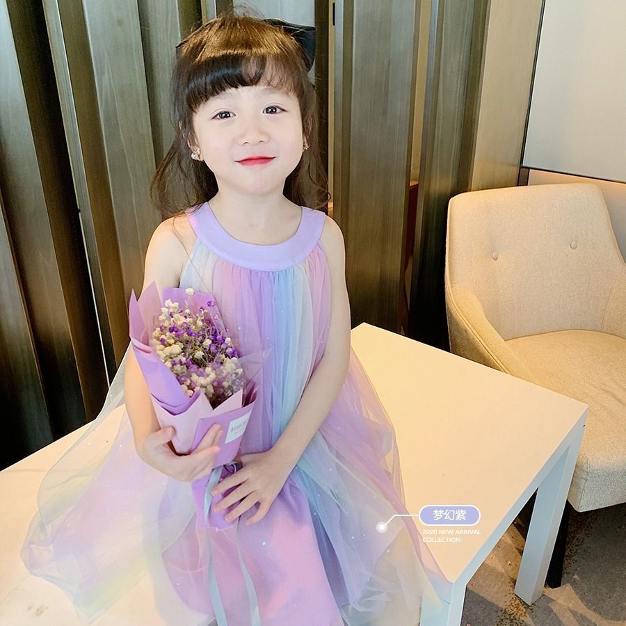 Đầm Công Chúa Hai Dây Bằng Vải Cotton Dệt Kim Thời Trang Mùa Hè Dành Cho Bé Gái