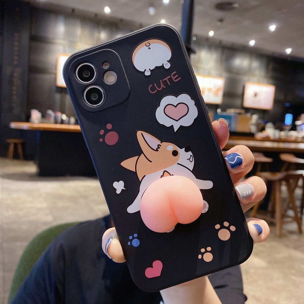 Ốp lưng iphone Corgi gắn đào cạnh vuông TPU 6 6plus 6s 6splus 7 7plus 8 8plus x xr xs 11 12pro promax