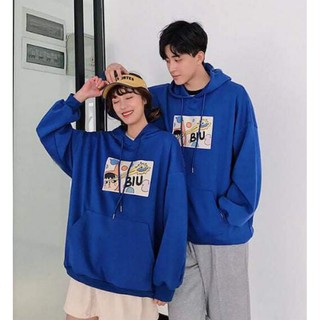 Áo đôi thu đông hoodie màu xanh bích, chất nỉ cao cấp