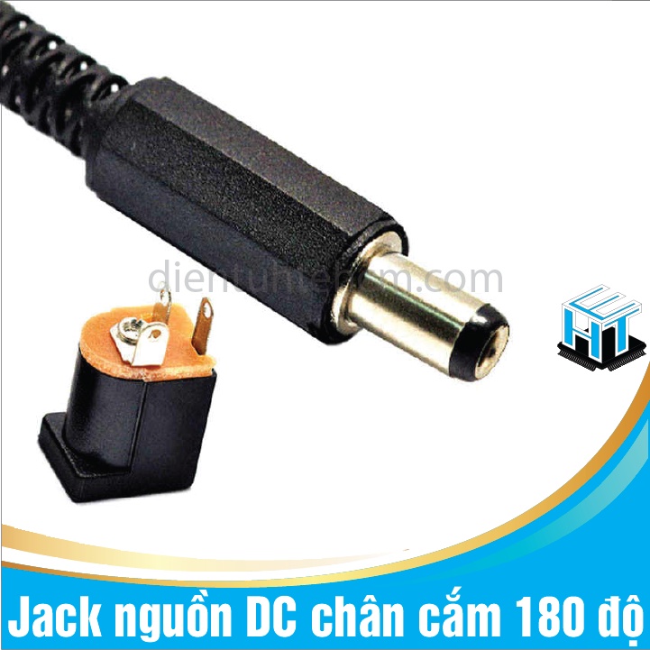 Jack nguồn DC chân cắm 180 độ - Size 5.5x2.1mm