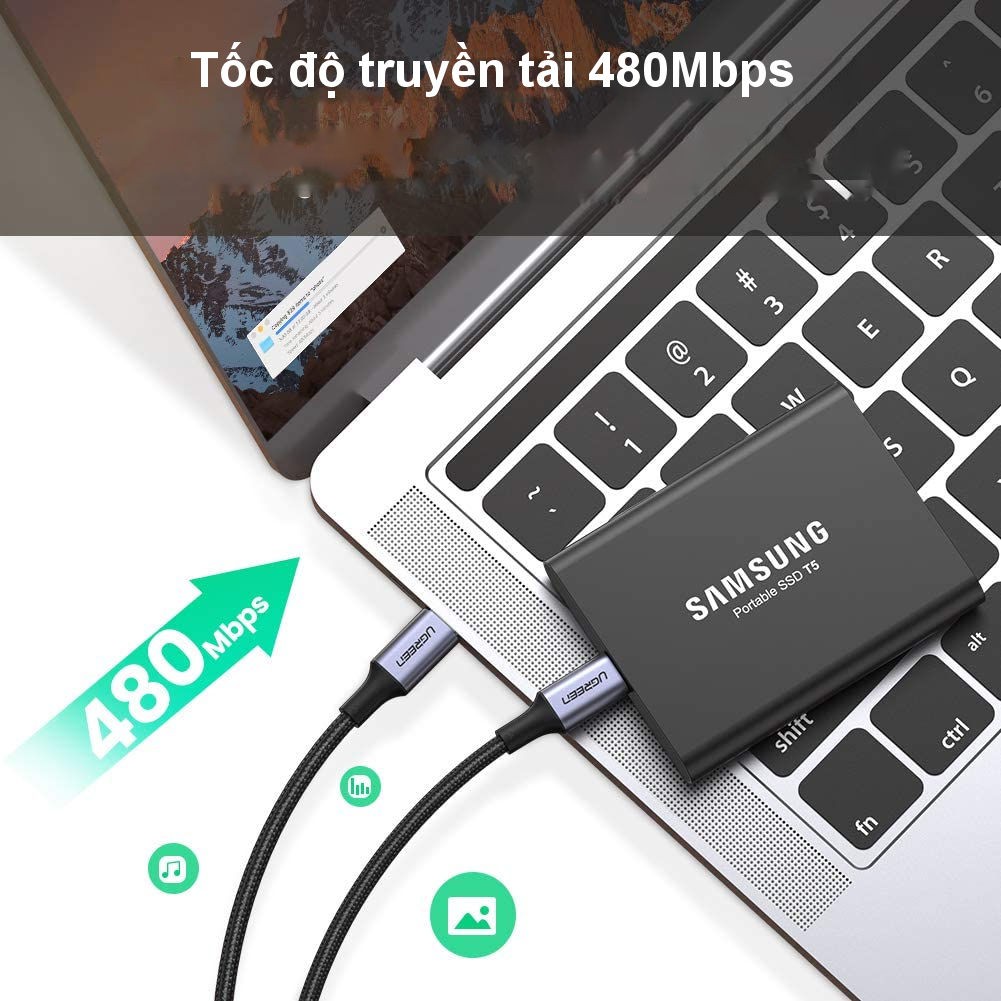 Cáp sạc nhanh USB Type C PD hỗ trợ 100W UGREEN US316 US334 dài 1m 2m - Tương thích Macbook / iPad Pro / Laptop