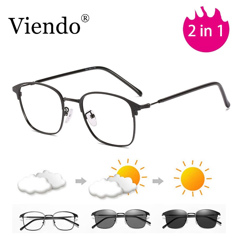 Kính cận VIENDO gọng kim loại tròng đổi màu chống ánh sáng xanh chống tia UV cao cấp thời trang