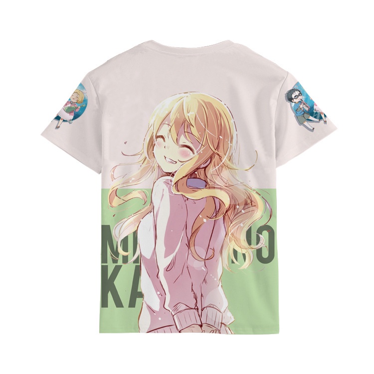 Áo nam Ngắn Tay Cổ Tròn In Hình Miyazono Kaori Arima Kousei Thời Trang Hàn