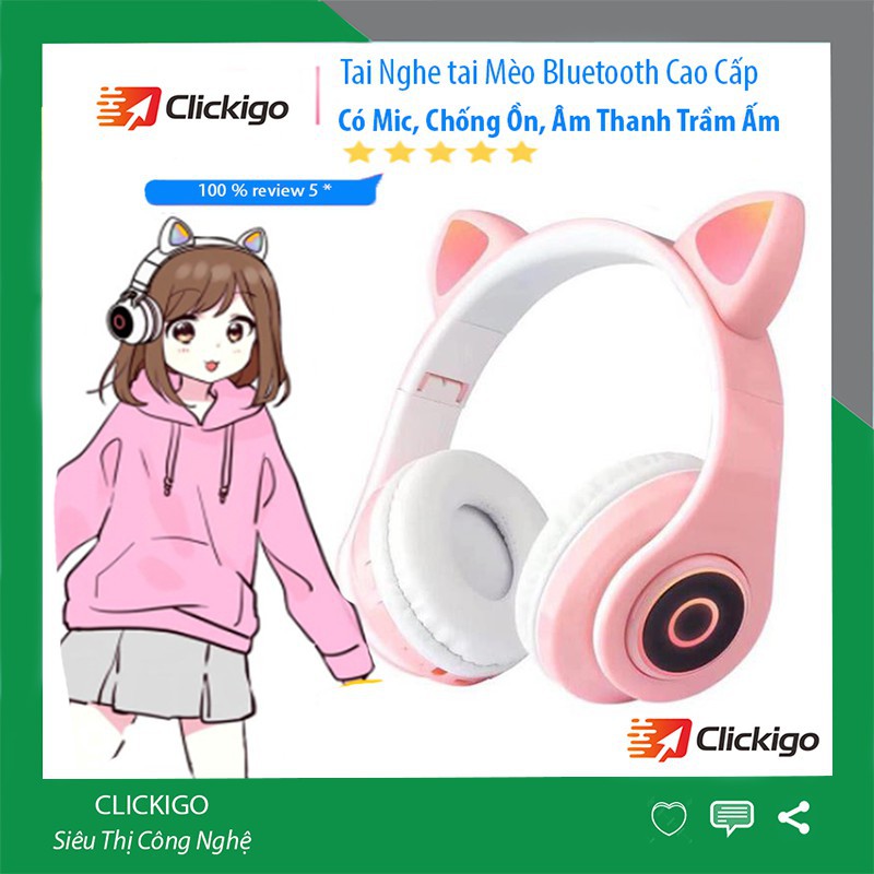Tai Nghe Mèo Bluetooth, Headphone Tai Mèo Dễ Thương Có Mic,Âm Bass Mạnh Mẽ Và Dung Lượng Pin Khủng | BigBuy360 - bigbuy360.vn