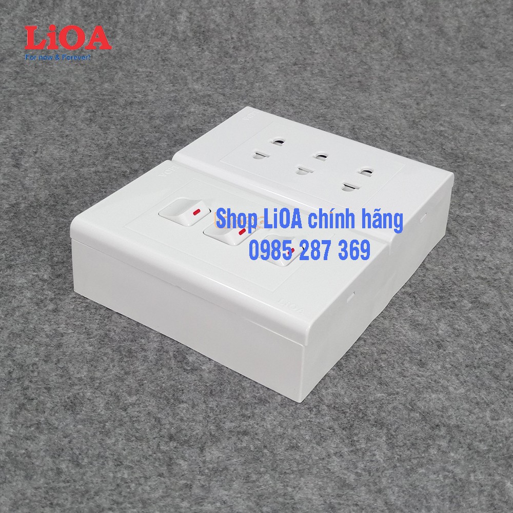 Combo ổ cắm điện ba 2 chấu LiOA 16A 3520W + 3 công tắc điện - Lắp nổi