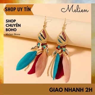 Khuyên tai kim loại đính lông vũ phong cách bohemian boho dành cho nữ