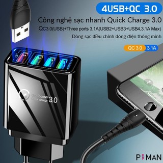 Củ sạc siêu nhanh 4 cổng USB hỗ trợ Quick Charge QC 3.0