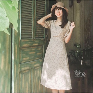 Đầm hoa cổ vuông voan nhí she, đầm nữ đi làm vintage dễ thương xinh xắn sdx73