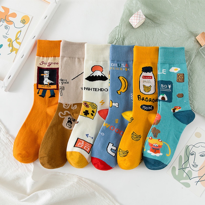 Vớ tất unisex núi lửa chuối xanh cổ cao