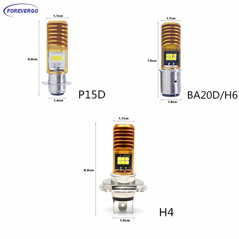 1 Đèn Pha Led 6000k P15d H4 Ba20d H6 3030led Cho Xe Máy