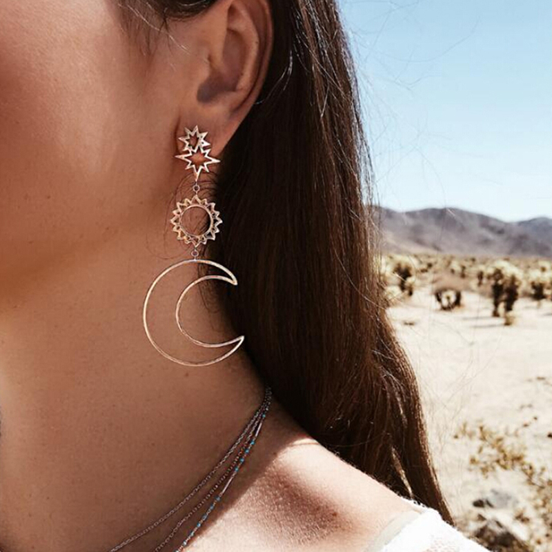 Bông Tai Hình Mặt Trăng Và Ngôi Sao Phong Cách Boho