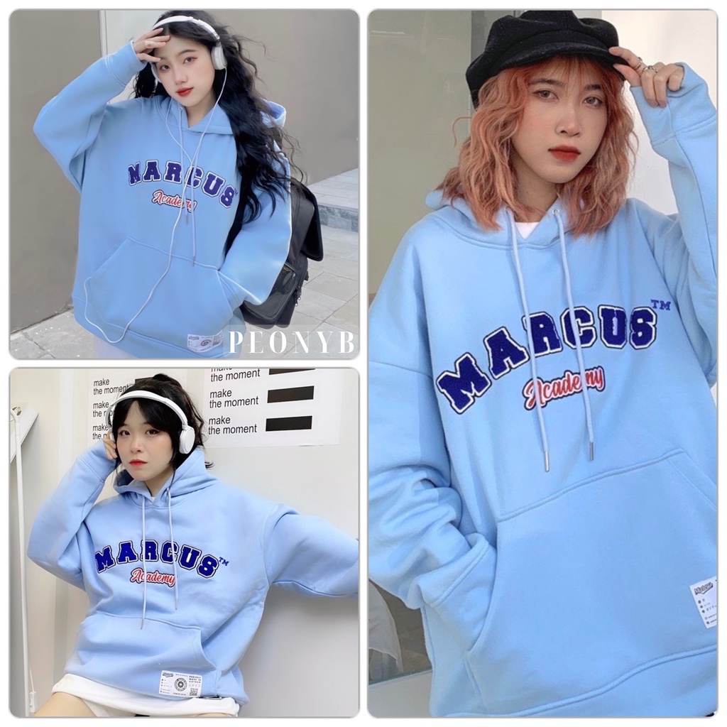 Áo Hoodie Xanh Marcus PEONYB Unisex  🌸 Nỉ form rộng tay bồng mũ 2 lớp, thun dài 3158 cá tính hàn quốc 🌸