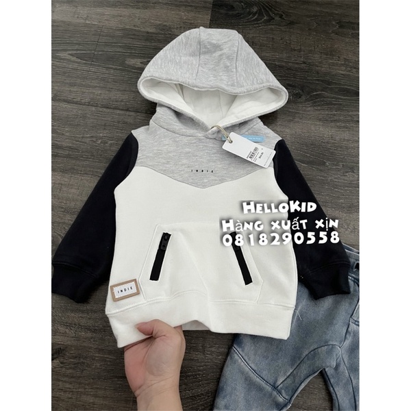 B377 - Bộ nỉ hoodie phối màu kèm jogger giả jean bé trai