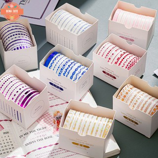 Washi tape LINE 🤘 đơn sắc óng ánh Agugu 10 cuộn 1 Hộp nhiều màu sắc siêu đẹp