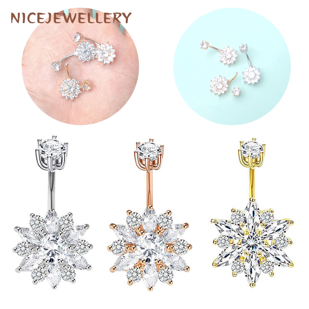 Khuyên Rốn Bằng Thép Không Gỉ Đính Đá 14G Chống Dị Ứng