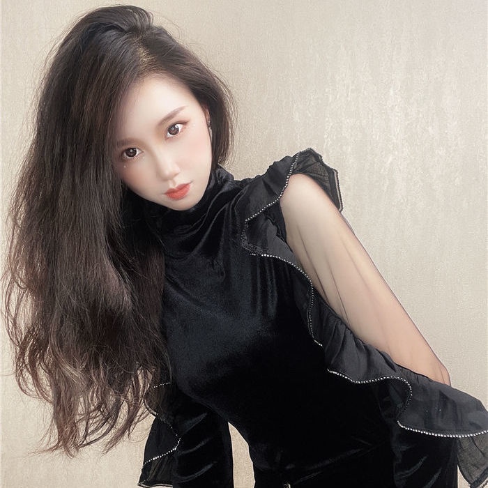 Áo kiểu vải nhung dài tay dáng ôm thiết kế khoét rỗng thời trang mùa thu mới quyến rũ cho nữ