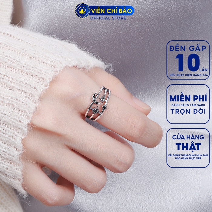 Nhẫn bạc nữ trăng sao đá đen chất liệu bạc 925 thời trang phụ kiện trang sức nữ Viễn Chí Bảo N000031