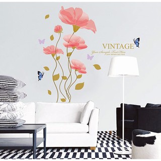 Decal dán tường hoa thảo anh hồng có keo sẵn binbin pk145