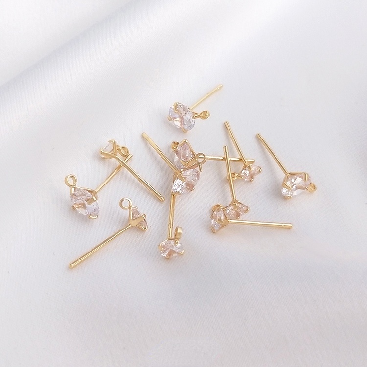 Cặp bông tai mạ bạc 925 đính đá Zircon 14K màu vàng kim tự làm thủ công diy