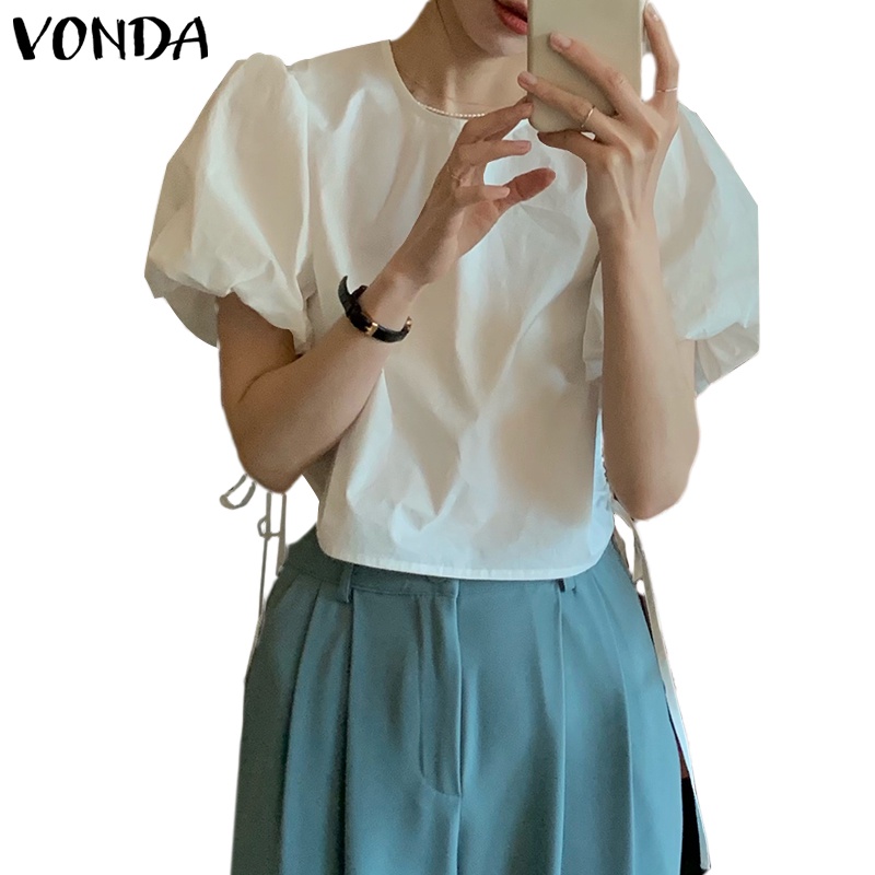 Áo VONDA cổ tròn tay ngắn màu trơn thời trang Hàn Quốc cho nữ