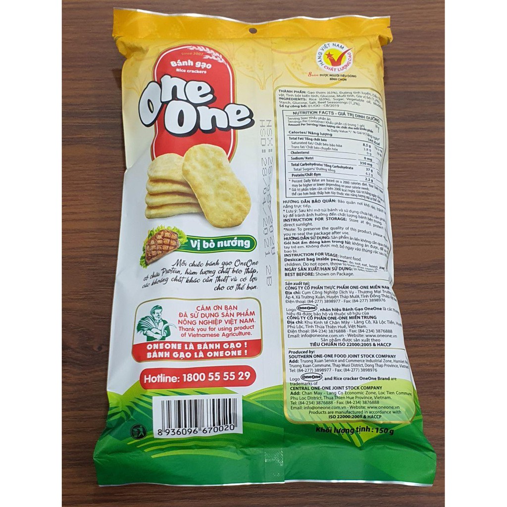 BÁNH GẠO MẶN ONE-ONE VỊ BÒ NƯỚNG GÓI 150G