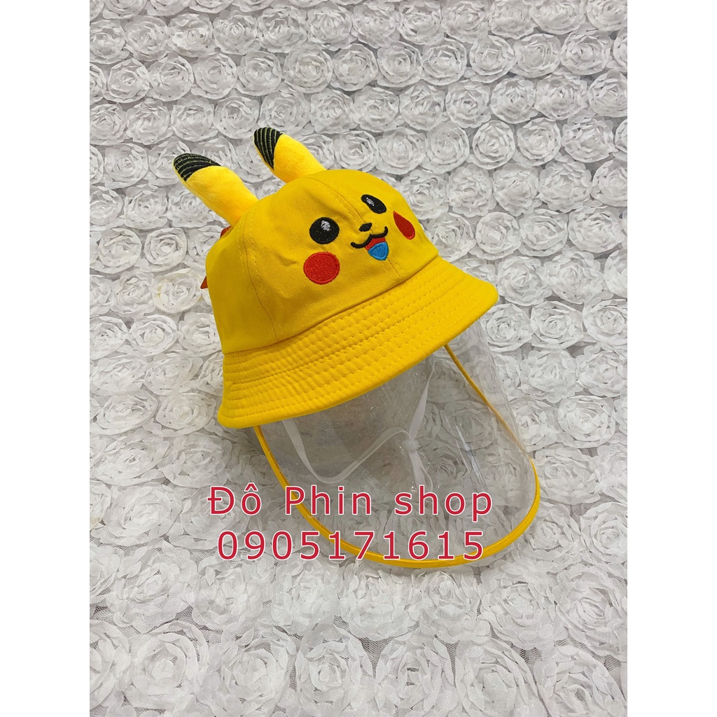 [Bé 3-7 tuổi] Mũ vành bucket Pikachu chống giọt bắn trẻ em, vòng đầu 52cm, tấm chắn có thể tháo rời, có dây quai nón