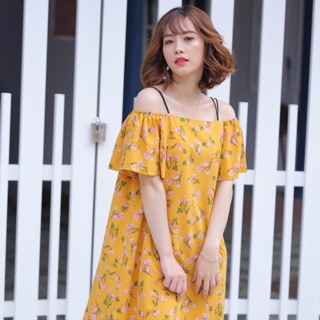 Đầm suông xoè trễ vai