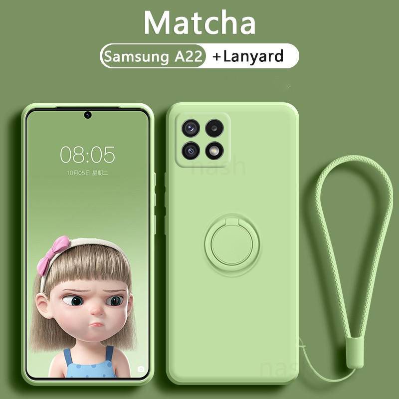 Ốp điện thoại silicon dẻo hình máy ảnh có giá đỡ dây đeo cho Samsung Galaxy A22 5G A32 4G 5G A52 A72