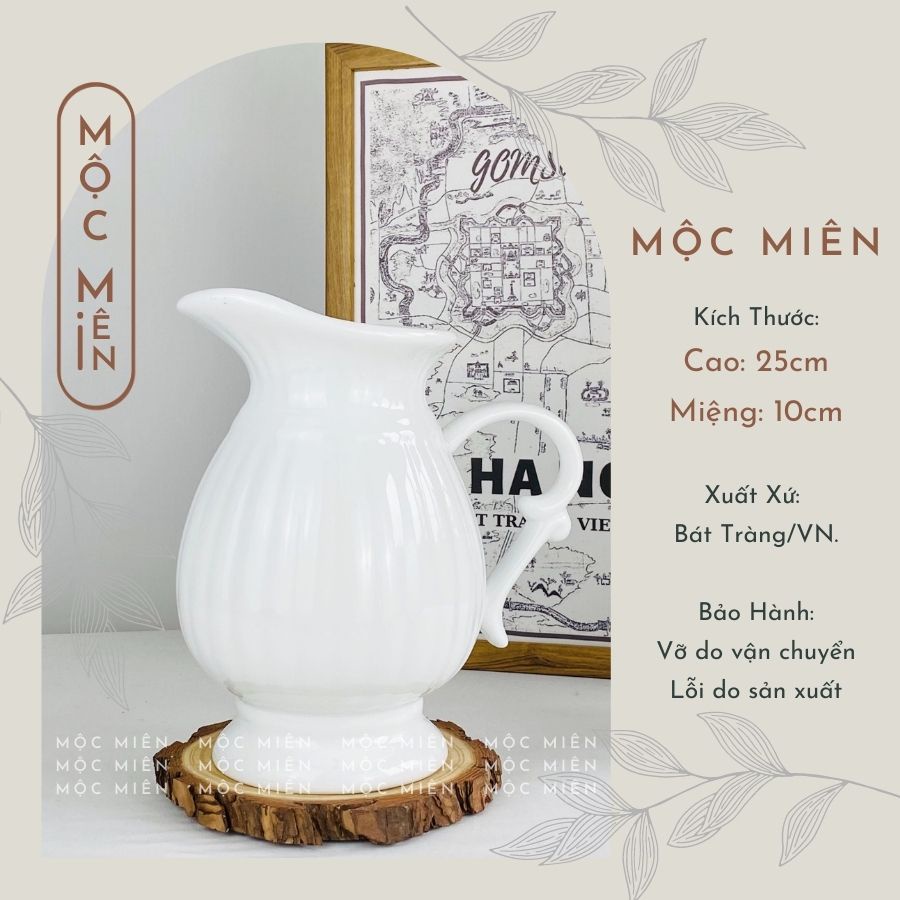 Bình hoa gốm sứ men Trắng cao cấp lọ hoa decor trang trí để bàn nhiều mẫu mã, Mộc Miên, gốm sứ bát tràng