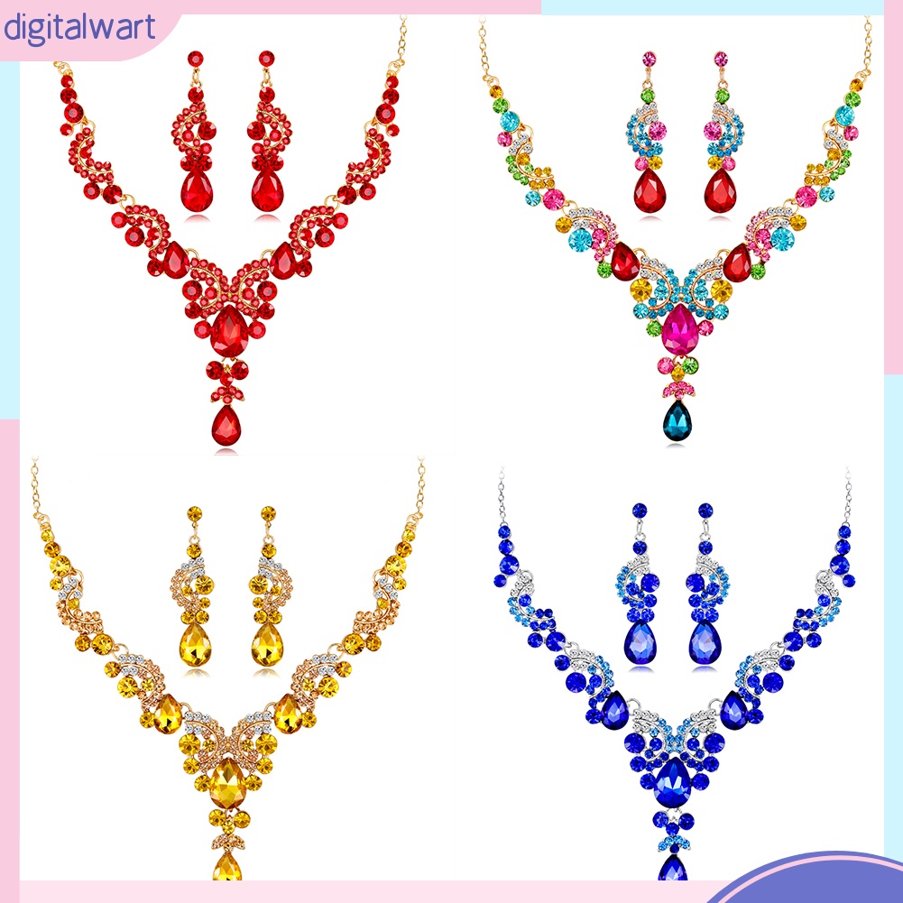 Bộ dây chuyền và khuyên tai đính đá phong cách sành điệu cho nữ