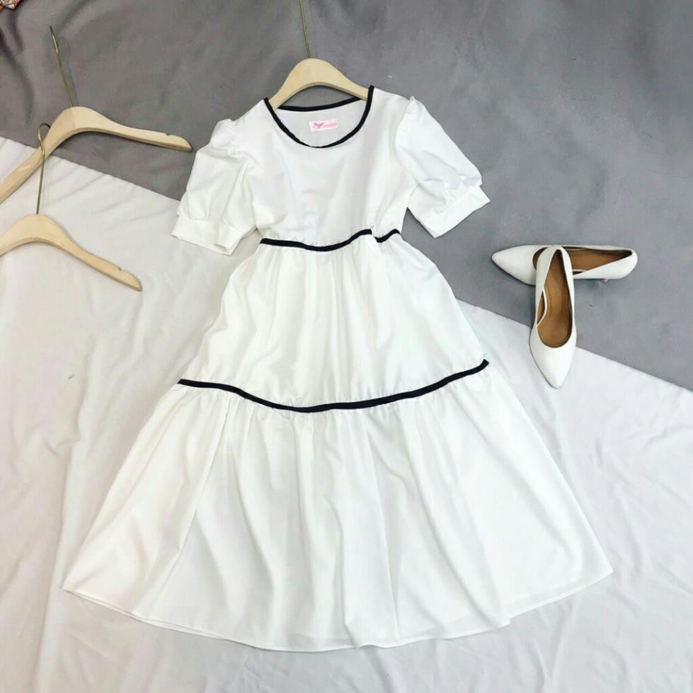Váy bầu đẹp thời trang thiết kế mùa hè dambauxinh-KK1 Dáng suông đuôi cá kiểu sát nách màu trắng kem 👗 * ྇ ྇