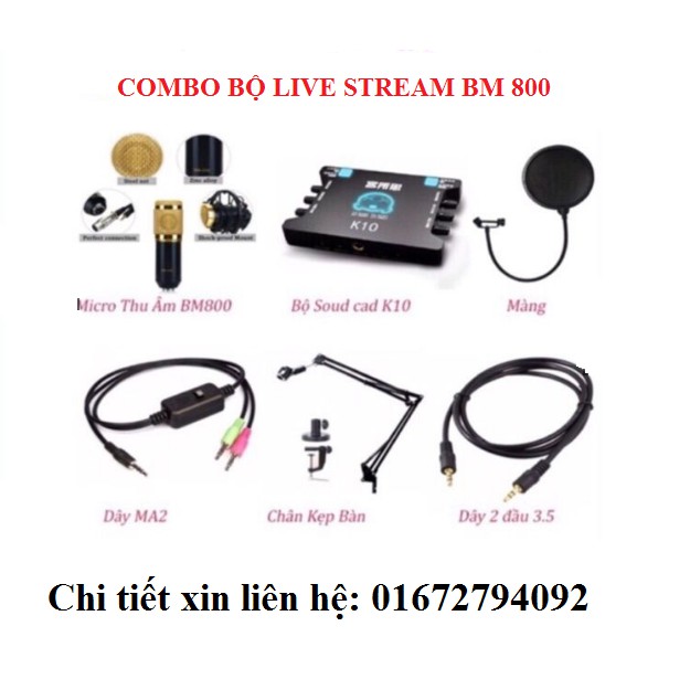 Combo Bộ Míc BM-800, card Livestream online XOX K10, chân kẹp bàn, màng lọc míc, dây livestream MA2