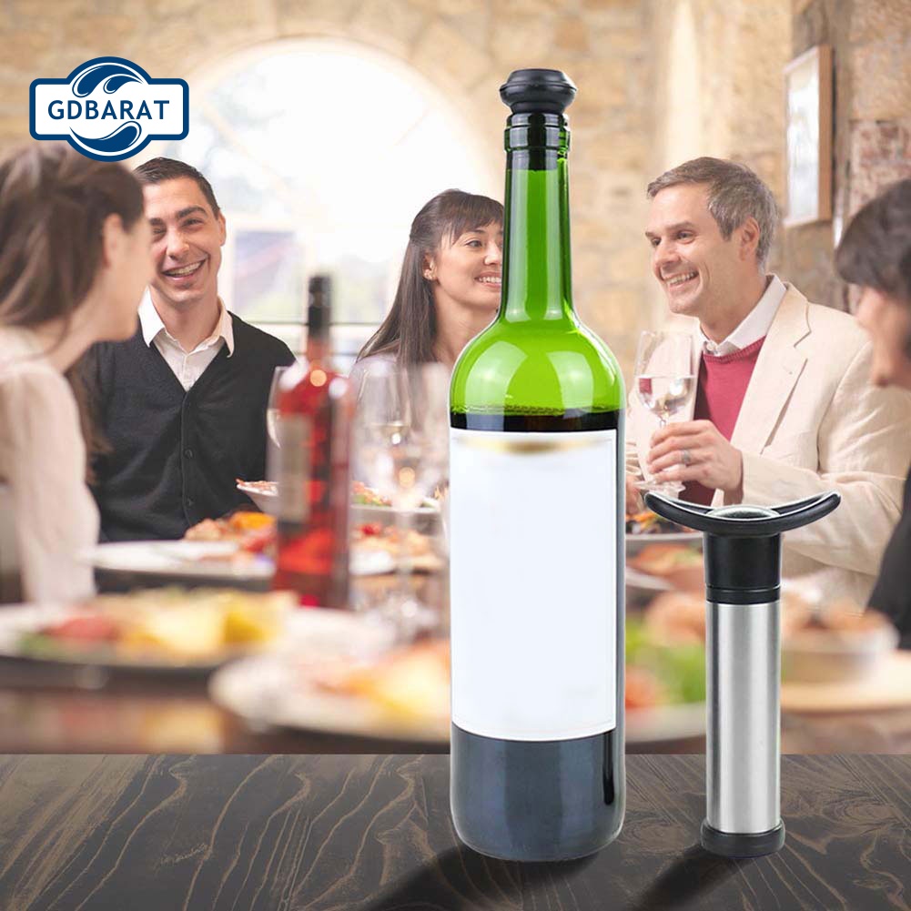 Máy Bơm Chân Không Bảo Quản Chai Rượu Vang Đỏ Kèm 6 Nút Chặn Bằng Silicone