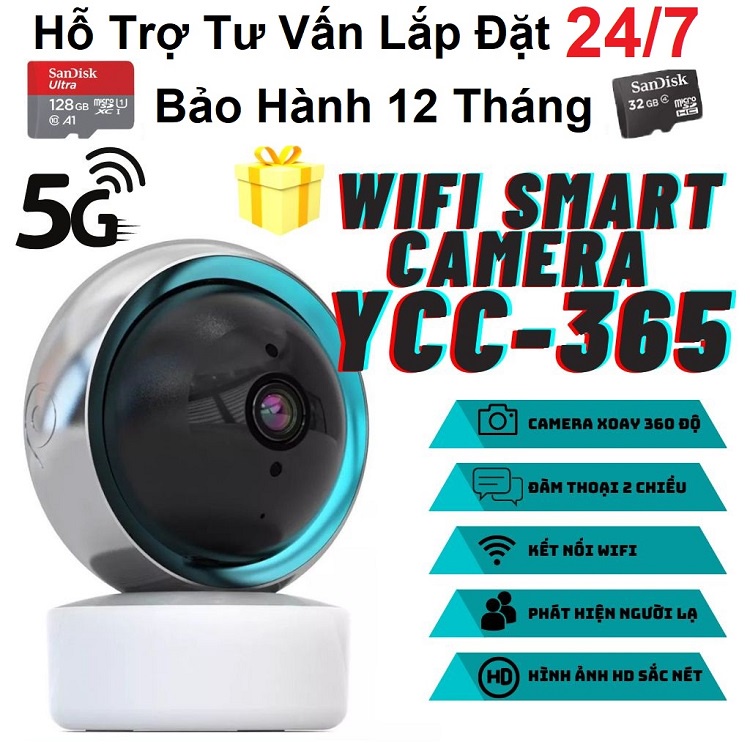 Camera Không Dây YCC 365, Đàm Thoại 2 Chiều, Tự Theo Dõi Chuyển Động Của Đối Tượng - Kết Nối WIfi - Đơn Giản Dễ Sử Dụng