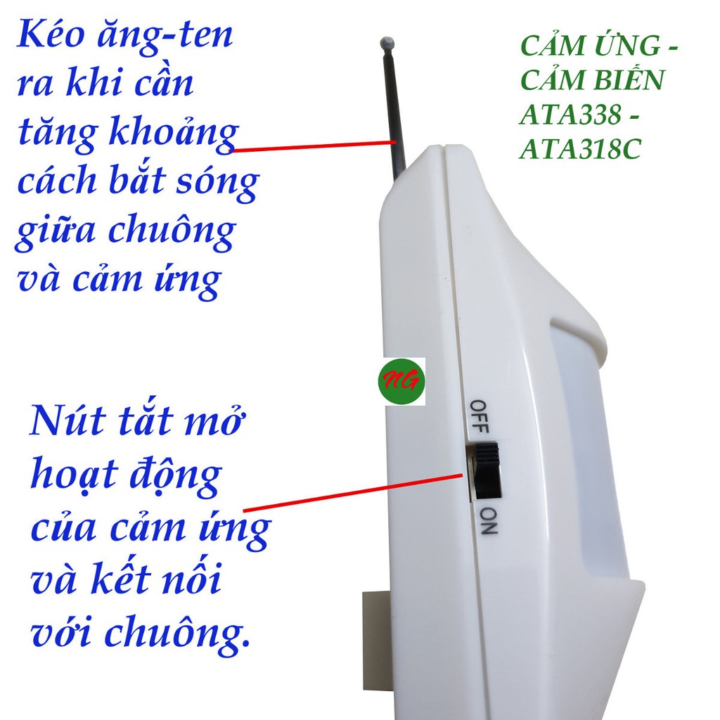 Bộ chuông- 3 MẮT cảm ứng báo khách- báo trộm không dây đa năng ATA - 318C