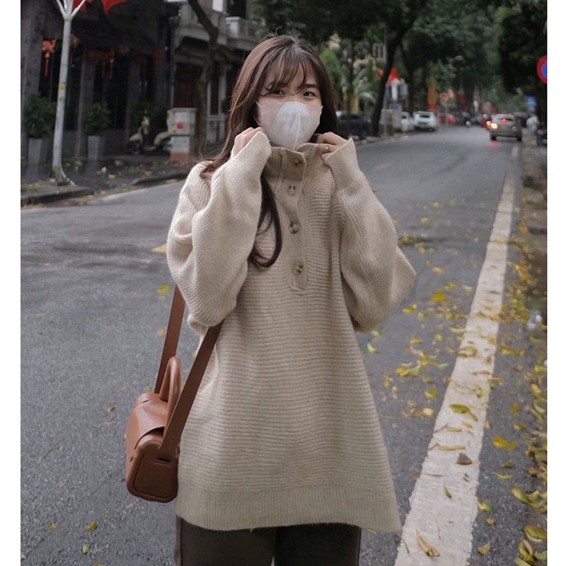 Áo Len Cao Cổ Cài Khuy Phong Cách Hàn Quốc M2352-Violet