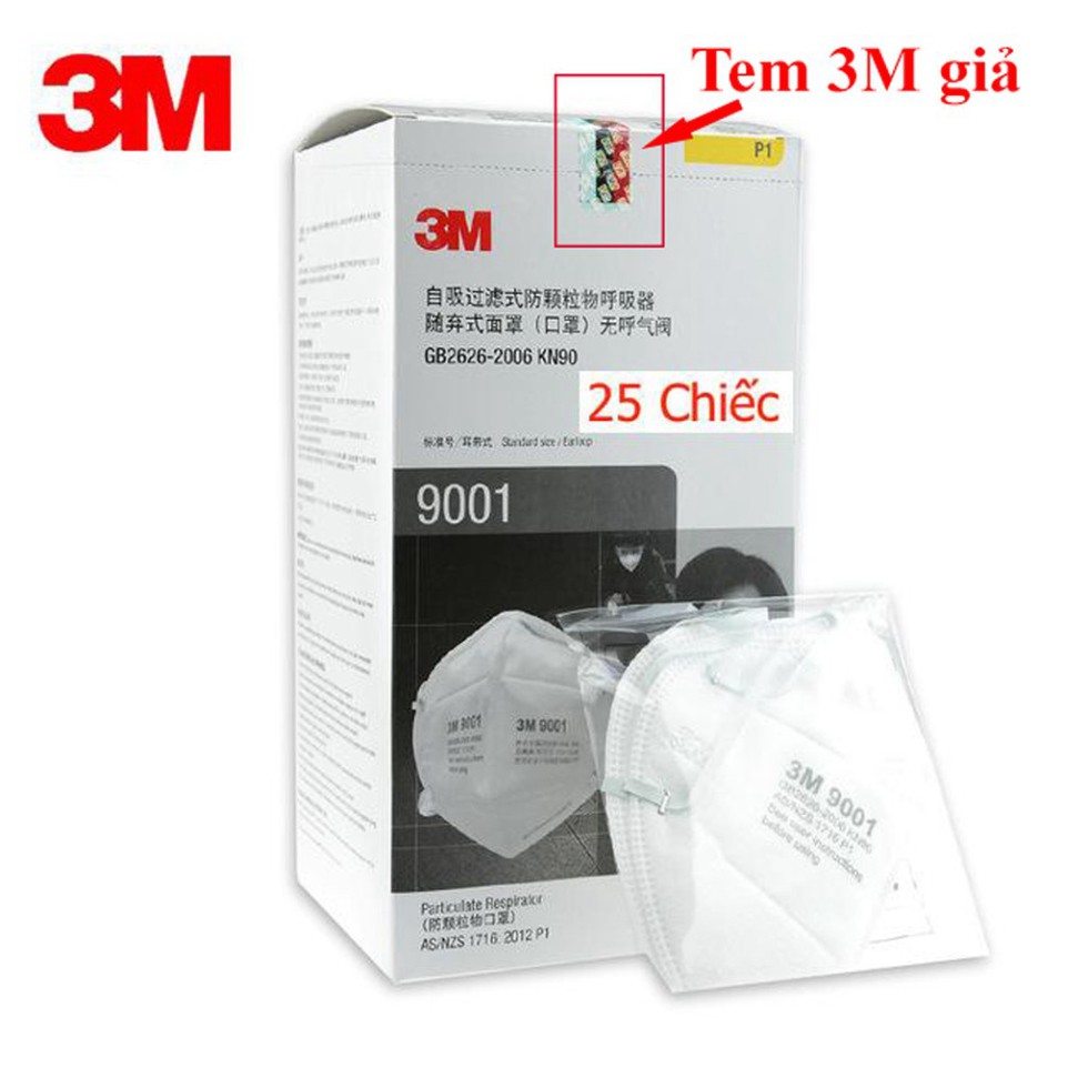 [G032] Khẩu trang chống bụi mịn 3M 9001A khẩu trang lọc bụi PM2.5 cơ chế lọc vải không dệt cùng màng lọc tĩnh điện S029