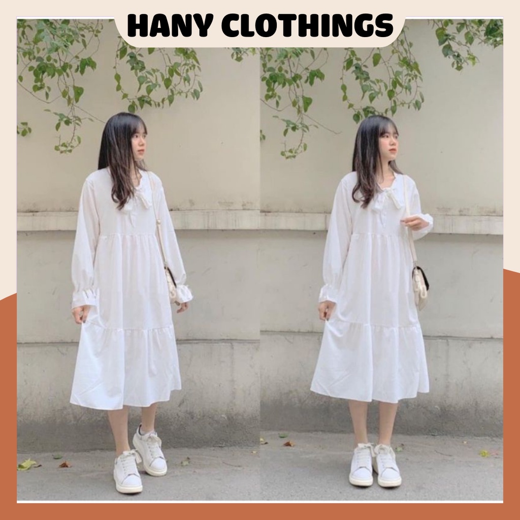 Váy babydoll tay bồng dáng suông, đầm nữ tiểu thư dễ thương màu TRẮNG/ĐEN HANYCLOTHINGS Q004