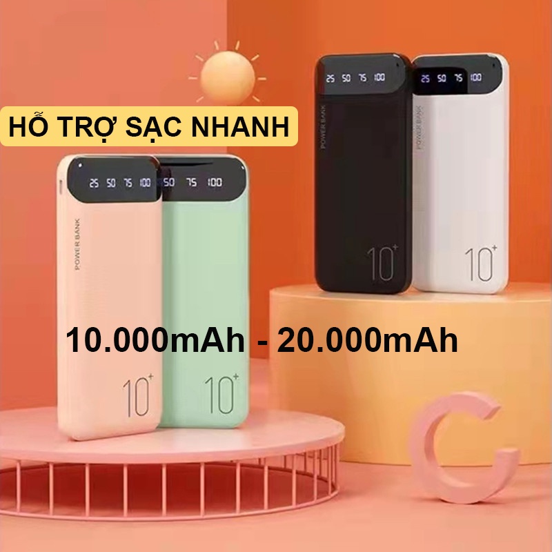 Sạc dự phòng tích hợp màn hình Led Dung Lượng 10000MAH - 20000MAH,tích hợp 3 CỔNG USB và đèn pin