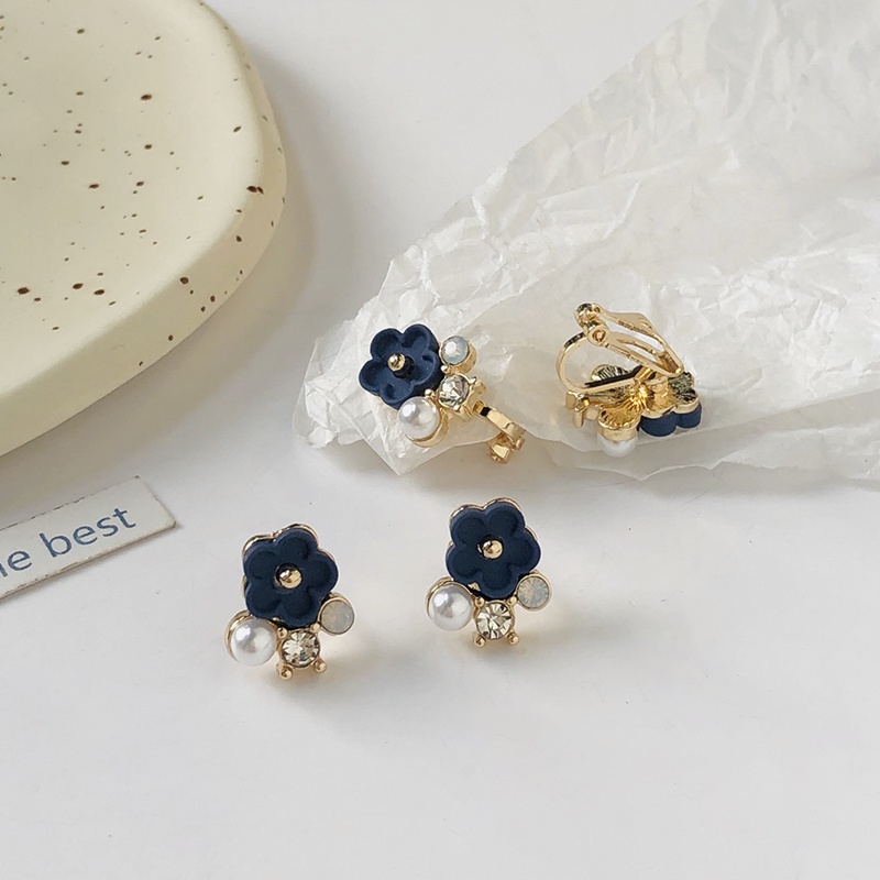 Khuyên tai kẹp không bấm lỗ chốt cố định K079 bằng hợp kim mạ vàng hình bông hoa dáng ngắn Leous Accessories