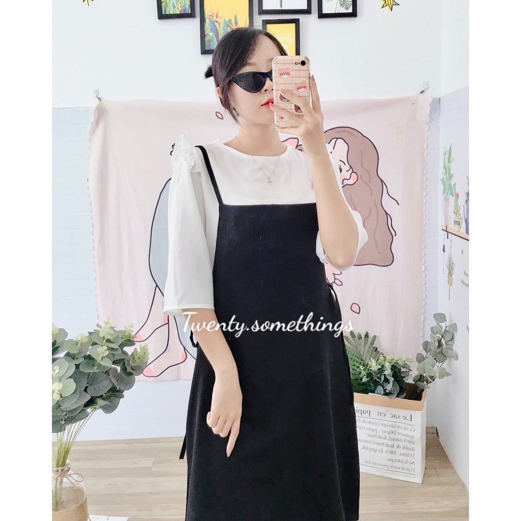 SET YẾM ĐEN DÂY + ÁO VOAN TRẮNG TAY LỬNG Ulzzang (ảnh thật/sẵn/video)