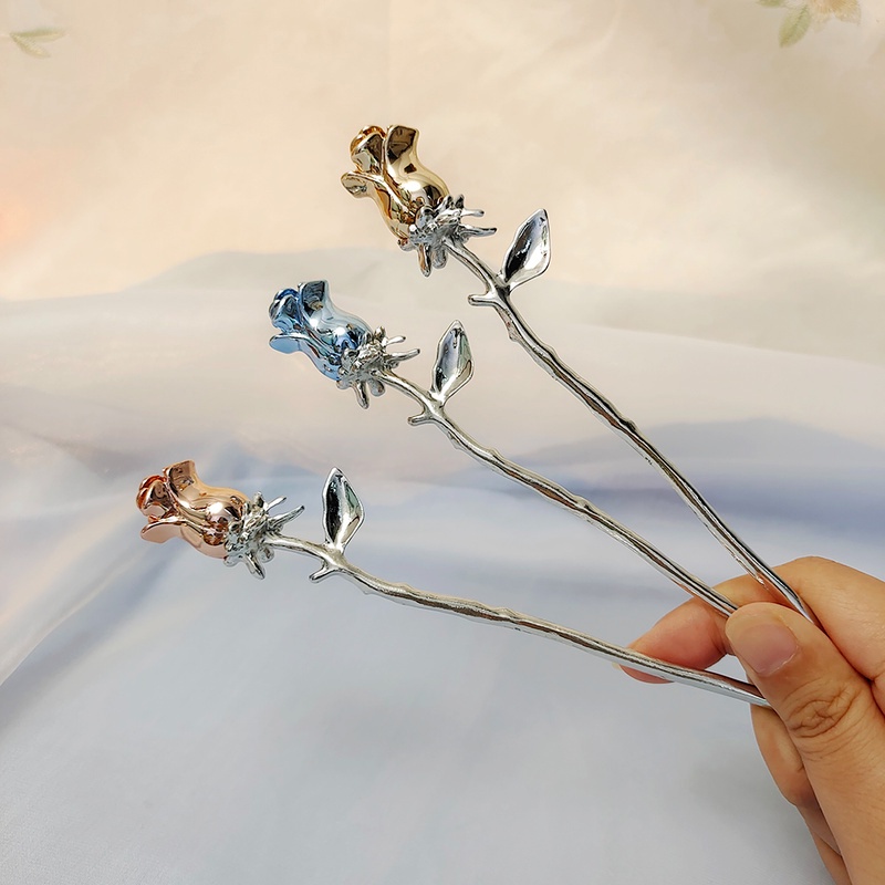 Trâm Cài Tóc Hình Hoa Hồng Tráng Men Thanh Lịch Cho Nữ