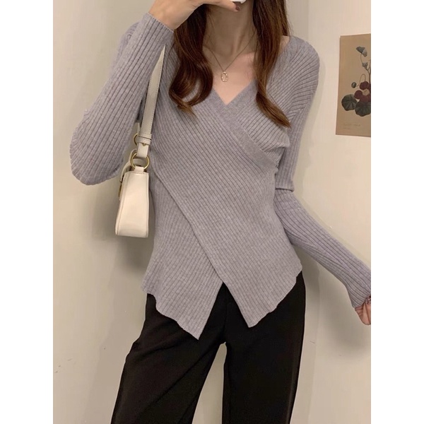 Áo Len Body Vạt Lệch Tôn Dáng Style Ulzzang Quinnie Store MS219